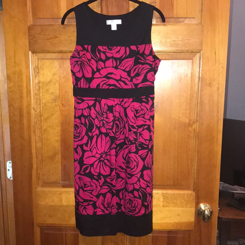 Motherhood Maternity Sleeveless Dress Black & Fuchsia Floral Cotton Size Small